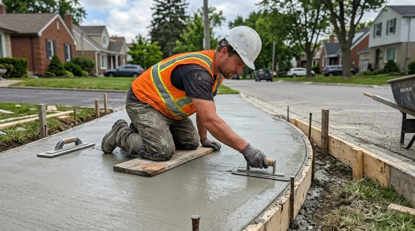 Edging a freshly poured concrete sidewalk